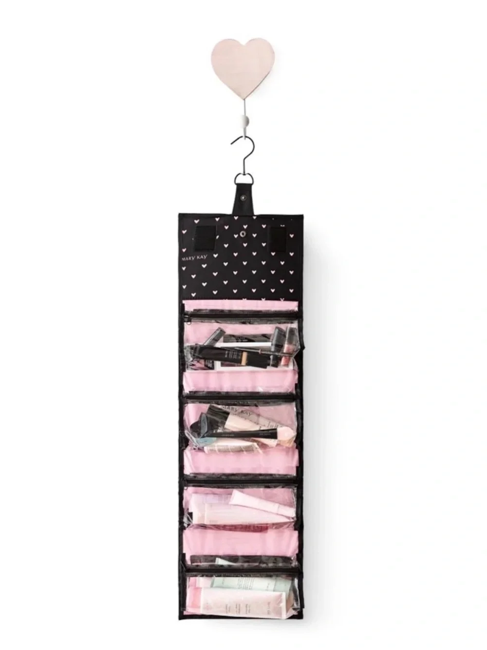 Mary Kay Black & Pink Hanging Cosmetic Organizer with Clear Pockets